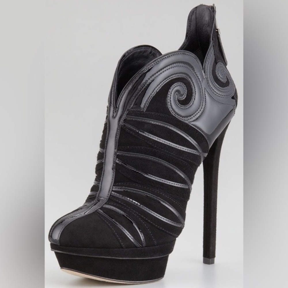 Brian Atwood Figara Black Suede Platform Ankle Booties Size 8.5